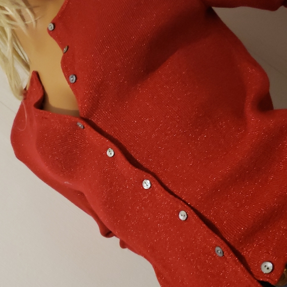 Laura Scott Sweaters - LAURA SCOTT STRETCHABLE SHIMMERING HOLIDAY CARDIGAN SIZE SMALL